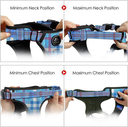 NESTROAD No Pull Dog Harness with Leash, Reflective No Choke Pet Vest Harness,Adjustable Soft Padded Dog Harness with Easy Control Handle for Medium Dogs(Checkered Blue,Medium)