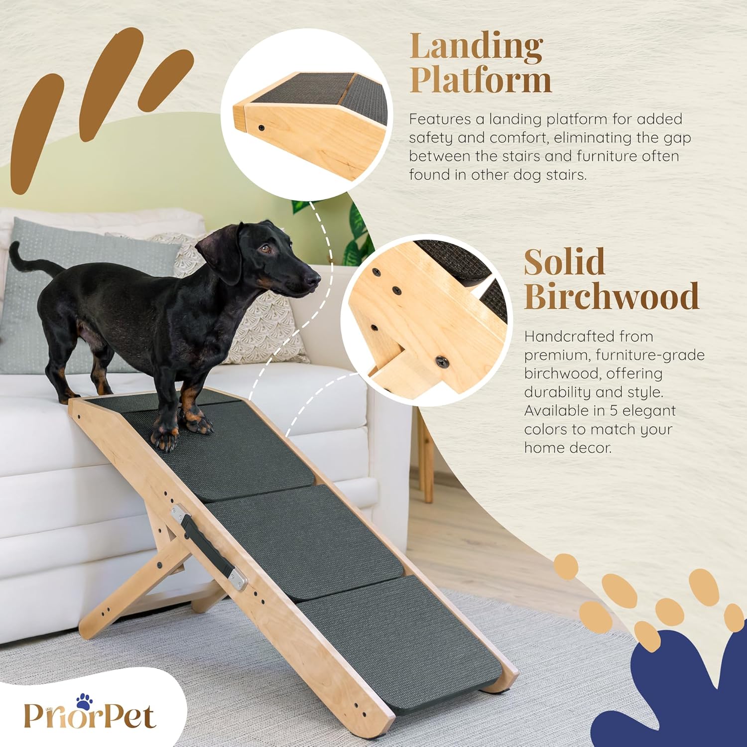 Dog Steps for Bed & Couch 2-in-1 Dog Stairs/Ramp - Height Adjustable Dog Ramp for Couch 7” - 20” - Pet Stairs, Dog Stairs for Small Dogs - Easy to Move Pet Steps with Landing Platform, Natural - Pawvie