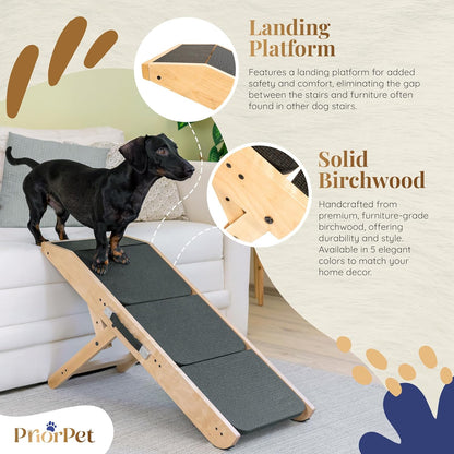 Dog Steps for Bed & Couch 2-in-1 Dog Stairs/Ramp - Height Adjustable Dog Ramp for Couch 7” - 20” - Pet Stairs, Dog Stairs for Small Dogs - Easy to Move Pet Steps with Landing Platform, Natural - Pawvie
