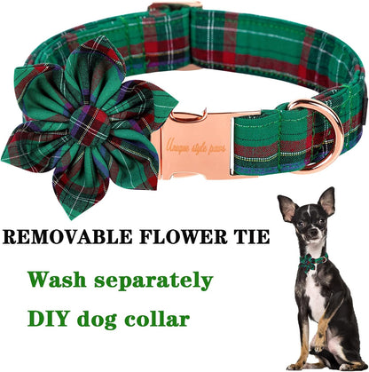 Unique style paws Dog Collar with Flower Tie Christmas Dog Collar for Small Medium Large Dogs with Adjustable Metal Buckle -L