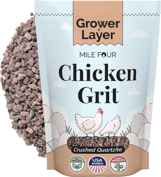 Chicken Grit for Layer & Grower Chickens Age 8-20+ Weeks - 100% Natural Mineral Chicken Grit Quartzite, Poultry Grit, USA Mined, 4 lbs