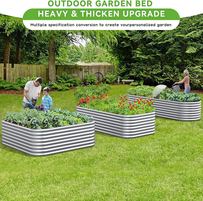 BTDVR 2 PCS 9 in 1 Tall 8×2×1.5ft Galvanized Raised Garden Bed Outdoor, Metal Raised Beds for Vegetables, Above Ground Garden Box for Flower, Steel Garden Bed for Gardening