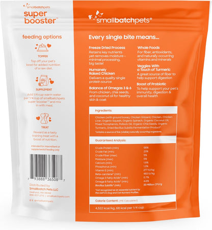 Smallbatch Freeze Dried Dog Treats, Superfood Food Topper Chicken Bites for Dogs & Cats, Probiotics, Organic Ingredients, High Protein, Grain Free Healthy Treat Food Topper, Made in the USA, 18 oz Bag