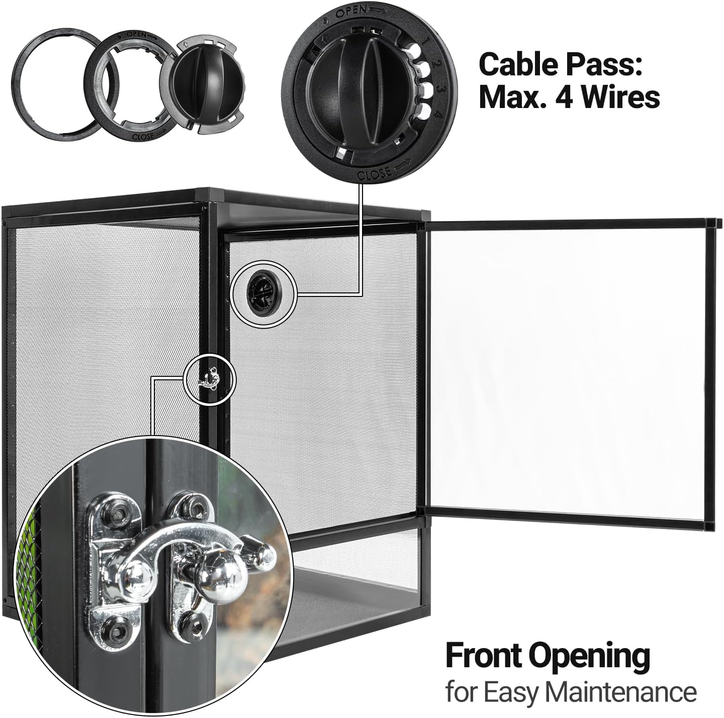 REPTI ZOO 18" x 18" x 24" Front Opening Chameleon Cage with 3-Sided Metal Mesh, 34 Gallon Screen Vertical Terrarium with Background Sticker, Tall Enclosure for Chameleon, Tree Frog, Arboreal Reptiles - Pawvie
