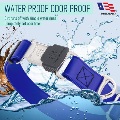 Dogline Biothane Waterproof Dog Collar with Herm Sprenger Stainless Steel Quick Release Buckle – Heavy Duty Tactical Durable Collar for Dogs – Comfortable and Safe Pet Collar W 3/4" L 12-19" Blueberry