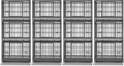 Homey Pet Three Levels 37 Inch Dog Crate 4 Pack, Escape Proof Dog Cage Kennel Indoor with Top Access and Lockable Wheels, Removable Tray, Heavy Duty Dog Crates for Medium/Small Dogs