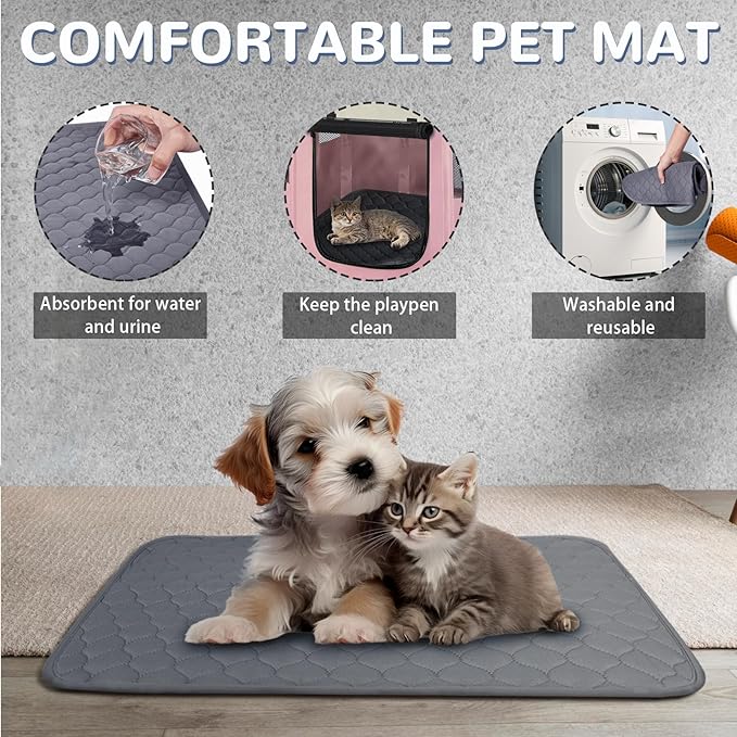 Pet Dog Cat Playpen with Waterproof Pad,Portable Puppy Kitten Rabbit Crate and Other Small Animals Kennel Cage Tent for Indoor Outdoor Travel Camping,Water-Resistant Breathable Shade Cover (Pink S)