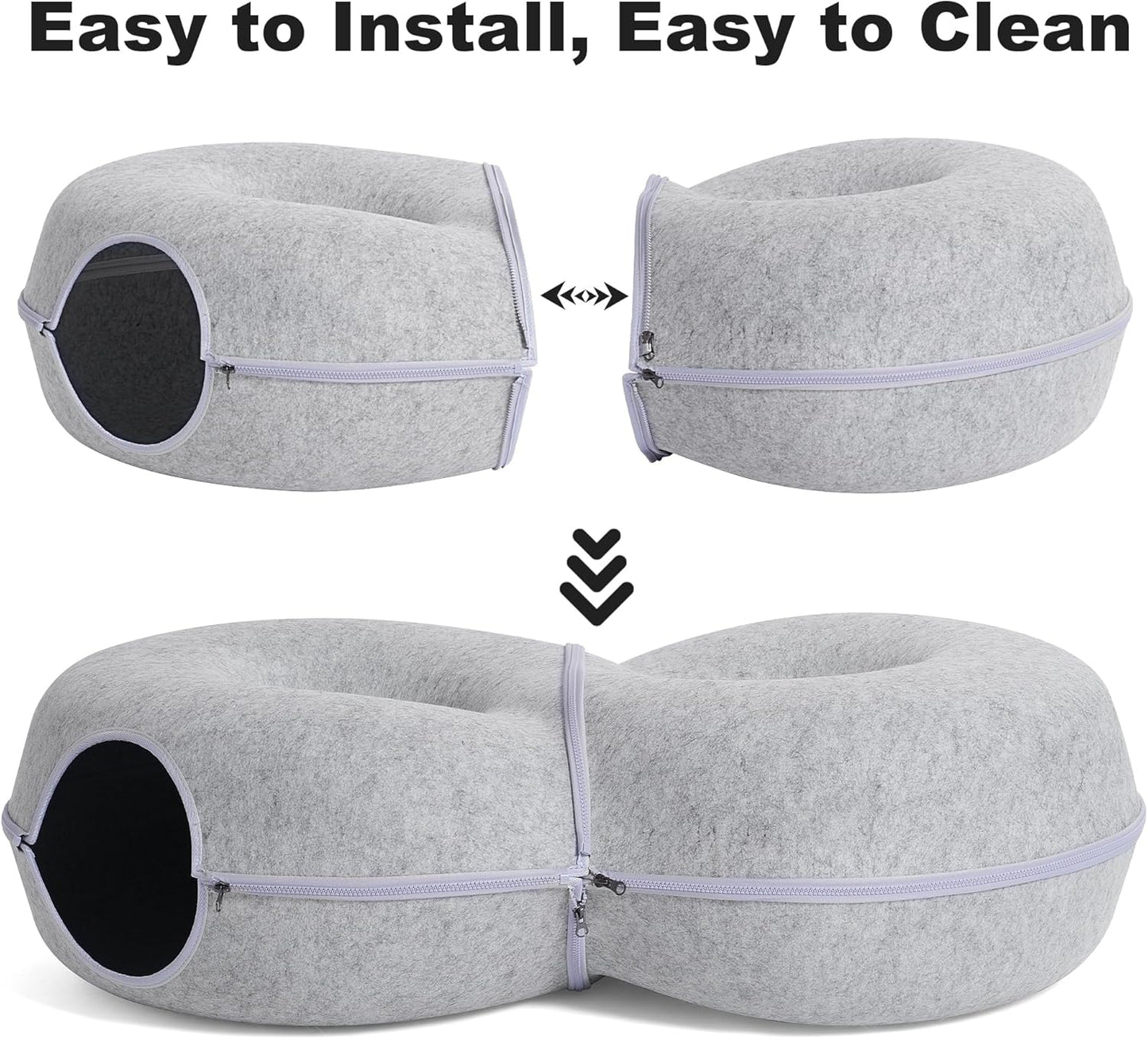 8-Shaped Large Cat Tunnel Bed for Indoor Cats, Infinite Circulation Peekaboo Cat Cave with 12 Toy Balls, Cat Donut Tunnel for Cats up to 30 Pounds (Light Grey, L 38x24x11in)