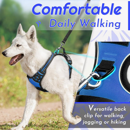 Eagloo Dog Harness for Large Dogs, No Pull Service Vest with Reflective Strips and Control Handle, Adjustable and Comfortable for Walking, No Choke Pet Harness with 2 Metal Rings, Blue, XL