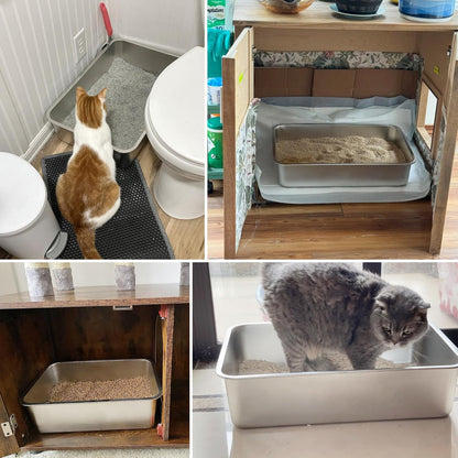 Stainless Steel Litter Box 2 Pack,Metal Litter Box for Cat Easy to Clean,Medium Cat LitterBox for Cats/Kitty/Rabbit,Metal Cat Toilet for Kitten,Non Stick, No Smell,17.7" L x 13.8" W x 6" H