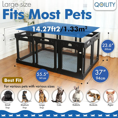Clear Playpen for Dogs Indoor, Effectively Relieves Indoor Pet Anxiety, 56" x 37" x 23.6"H, Suitable for Dogs and Puppies, Black