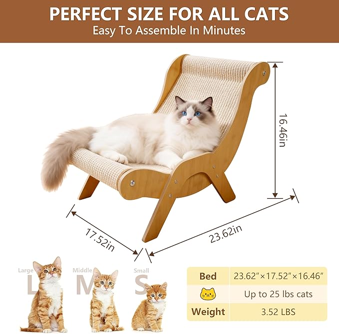 Extra Large Sisal Cat Scratcher–Indoor Cat-Specific Bed & Scratching Pad Combo Lounger,Durable Scratching Mat,Non-Shedding Material