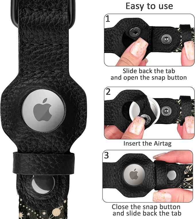 AirTag Dog Collar with Metal Buckle - Printed Nylon Soft Leather Dog Collar with Apple AirTag Holder - Secure Tracking GPS Pet Collars for Girl Boy Small Large Dogs (L, 17"-21" Neck Fit, Space)
