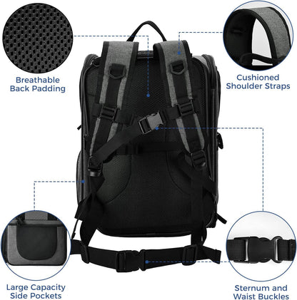 Apollo Walker Pet Carrier Backpack for Large/Small Cats and Dogs, Puppies, Safety Features and Cushion Back Support for Travel, Hiking, Outdoor Use (Gray-Expandable)