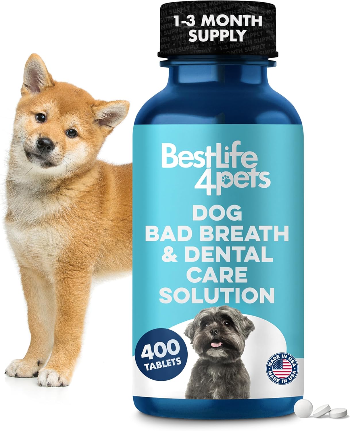 Dog Bad Breath Treatment & Dog Dental Care Solution, Natural Supplement for Canine Oral Health, Canine Tooth Pain Relief, Plaque Control, Gum Disease, Gingivitis, 400 Odorless, Tasteless Pills