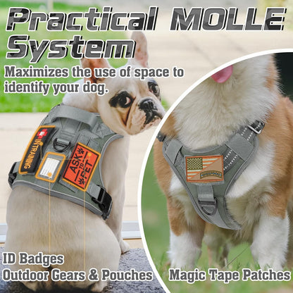 rabbitgoo Tactical Dog Harness for Small Dogs, No Pull Military Service Vest with Handle & Molle, Easy Control for Training Walking, Adjustable Reflective Straps, Dark Grey, S