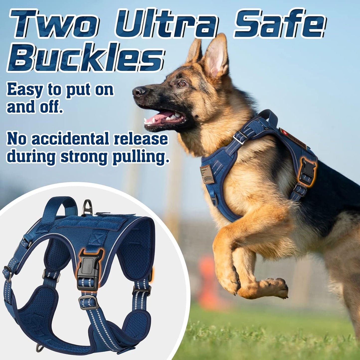 rabbitgoo Tactical Dog Harness for Small Dogs, No Pull Military Service Vest with Handle & Molle, Easy Control for Training Walking, Adjustable Reflective Straps, Blue, S