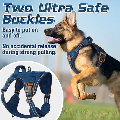 rabbitgoo Tactical Dog Harness for Small Dogs, No Pull Military Service Vest with Handle & Molle, Easy Control for Training Walking, Adjustable Reflective Straps, Blue, S