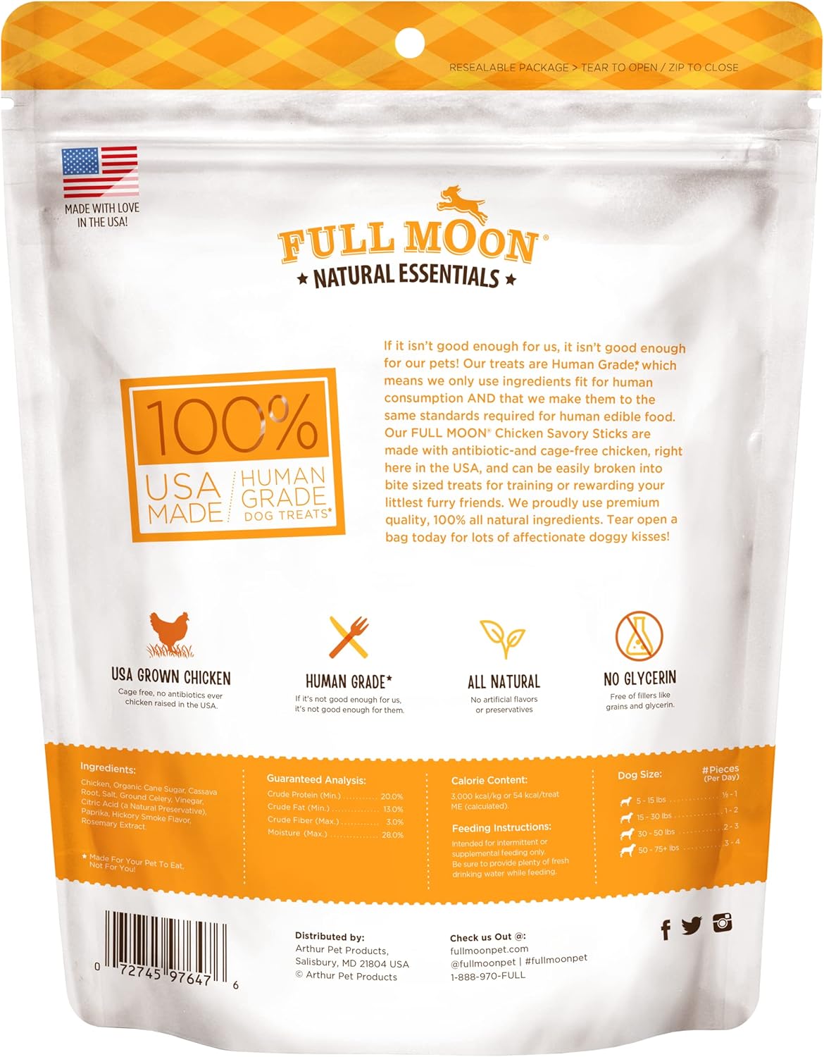 Full Moon All Natural Human Grade Dog Treats, Essential Chicken Savory Sticks, 24 Ounce