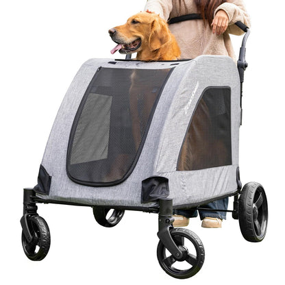 EchoSmile XL Extra Large Dog Stroller - Adjustable Handles,Lightweight Folding Pet Stroller,All-Terrain 4 Wheel for 2 Medium Dogs,Dual Entry Safety Dog Stroller,Capacity 160 lbs,Gray - Pawvie