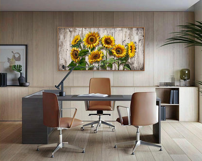 Jiuqinghua Canvas Prints Wall Art Abstract Board Paintings 1 panel Wall Art for Bedroom Rustic Sunflower Kitchen Decor Yellow Vintage Wall Decor Sunflowers Wood Grain Framed for Living Room Bedroom