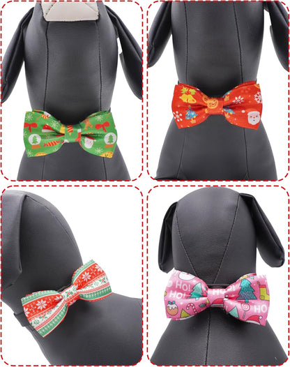 PET SHOW 10 Pack Christmas Small Dog Bow Ties Sliding Collar Attachments Puppy Cats Xmas Tree Bowties for Medium Dogs Santa Bowknots Holiday Party Pet Grooming Accessories(Small)