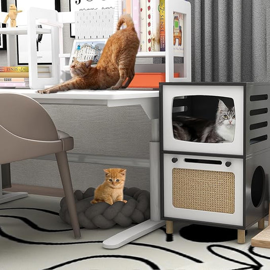 TaoHFE Cat Hideaway Modern Cats Furniture for Living Room Cat Houses for Indoor Cats with Scratching Pad & Soft Cushion, Cats Beds for Indoor TV Design end Table, Black