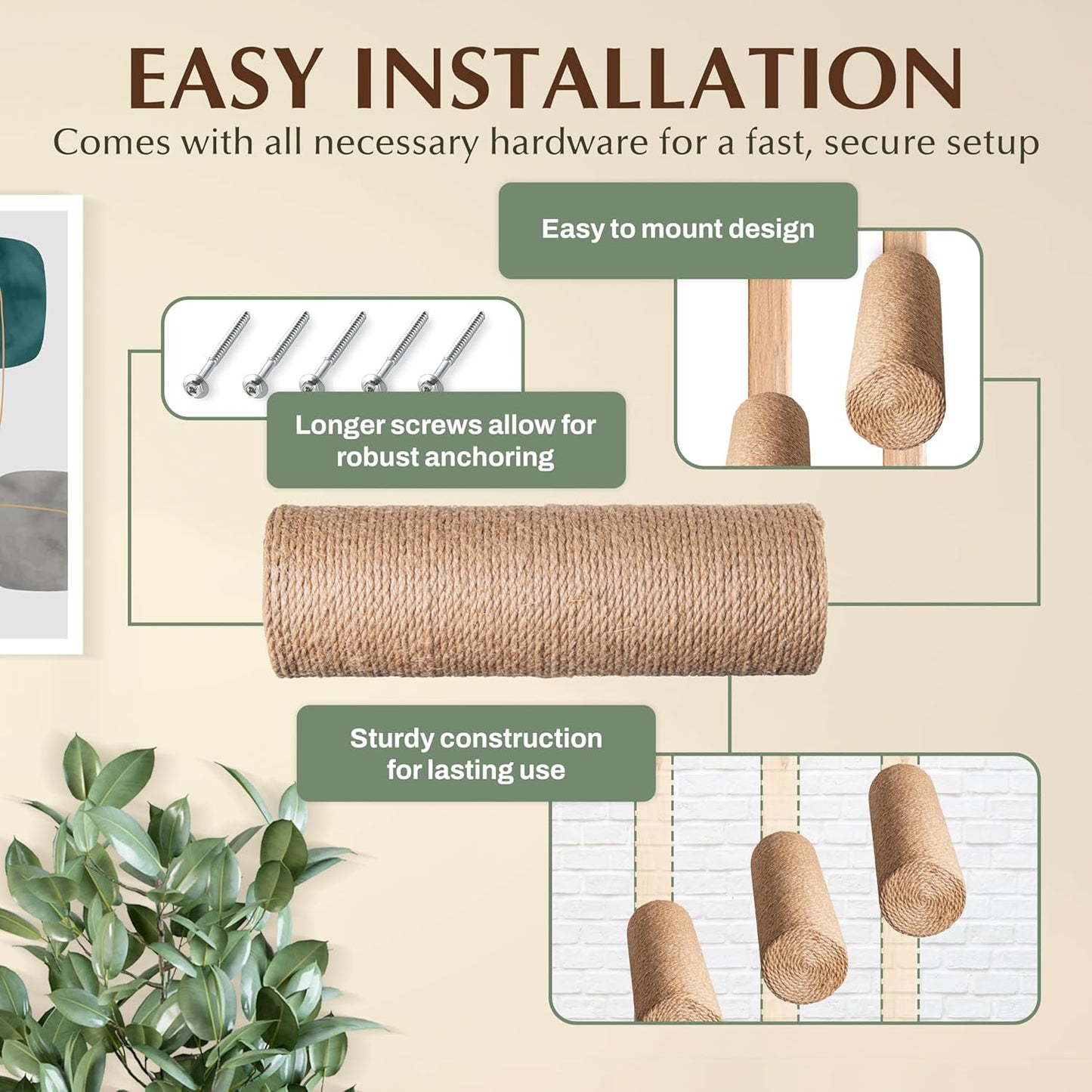 2-Pack Sisal Wall-Mounted Cat Climbing Wall Steps, Cat Wall Steps/Stairs with Sisal Scratching Surface, Wall Shelf Furniture for Climbing & Play for Kittens & Cats, Hidden Mounts