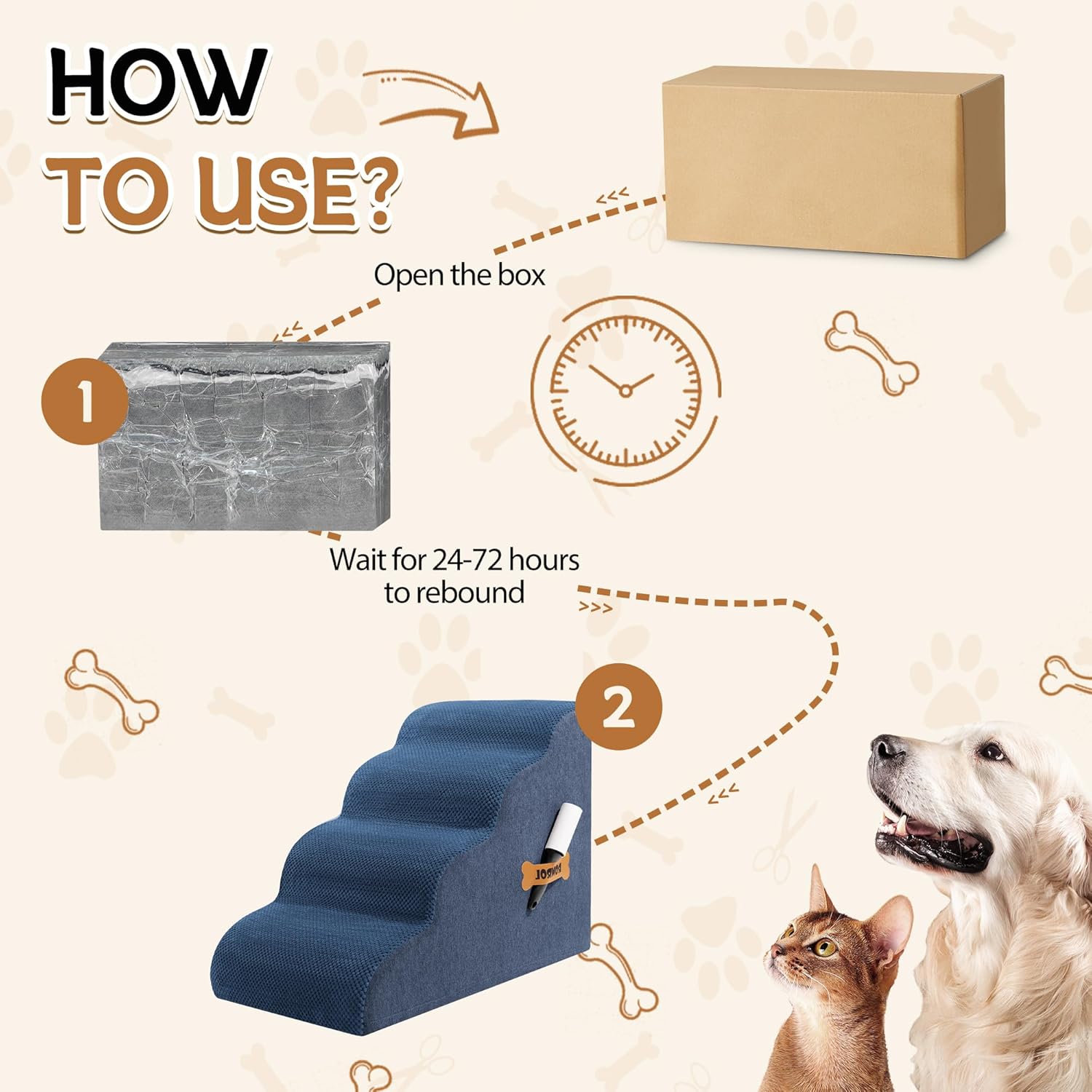 Dog Stairs, Romrol Dog Steps Ramp for High Bed and Couch, Dogs Ramp with Durable Non-Slip Waterproof Fabric Cover, Pet Stairs for Small Dogs and Cats or Pets Joints, 4-TiersDusty Blue - Pawvie