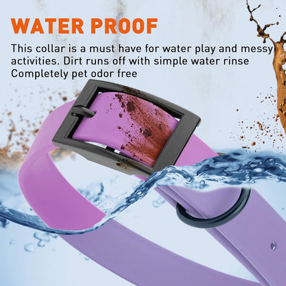 Dogline Biothane Waterproof Dog Collar Strong Coated Nylon Webbing with Black Hardware Odor- Proof for Easy Care Easy to Clean High Performance Fits Small Medium or Large Dogs, Amethyst Purple