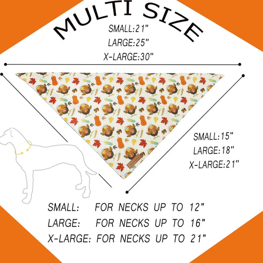 Realeaf Thanksgiving Dog Bandanas 2 Pack,Turkey Pumpkins Fall Stripe Pet Scarf for Boy and Girl, Premium Durable Fabric, Reversible Holiday Bandana for Large and X-Large Dogs Pets