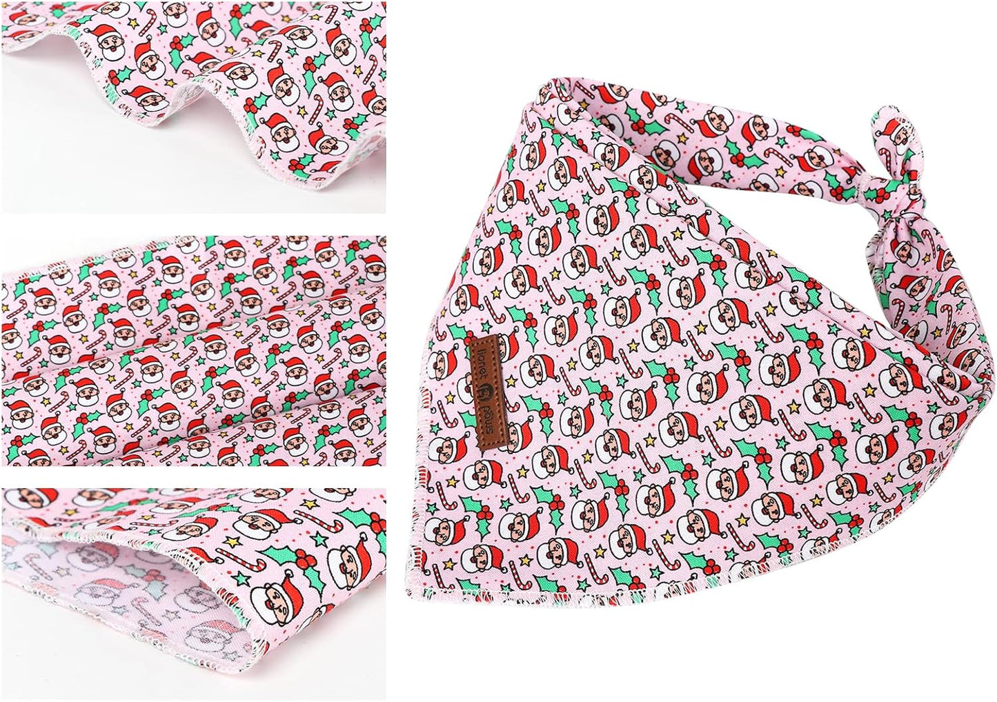 Lionet Paws Christmas Dog Bandana Girl for Small Medium Dogs,Pink Santa Dog Kerchief Washable Dogs Triangle Bibs Scarf