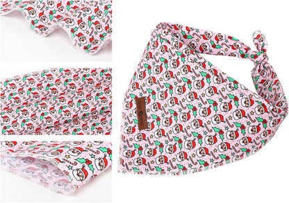 Lionet Paws Christmas Dog Bandana Girl for Small Medium Dogs,Pink Santa Dog Kerchief Washable Dogs Triangle Bibs Scarf