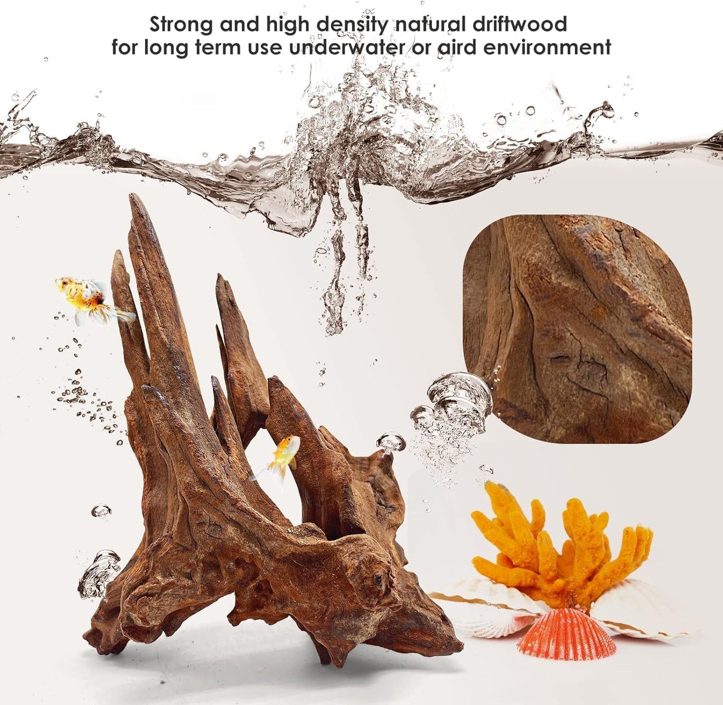 Natural Large Aquarium Driftwood for Fish Tanks & Reptile Terrariums – 100% Safe Fish Tank Decorations, Unique Twisted Branches 1-Piece 13-17 Inch Low Tannin, Easy to Sink
