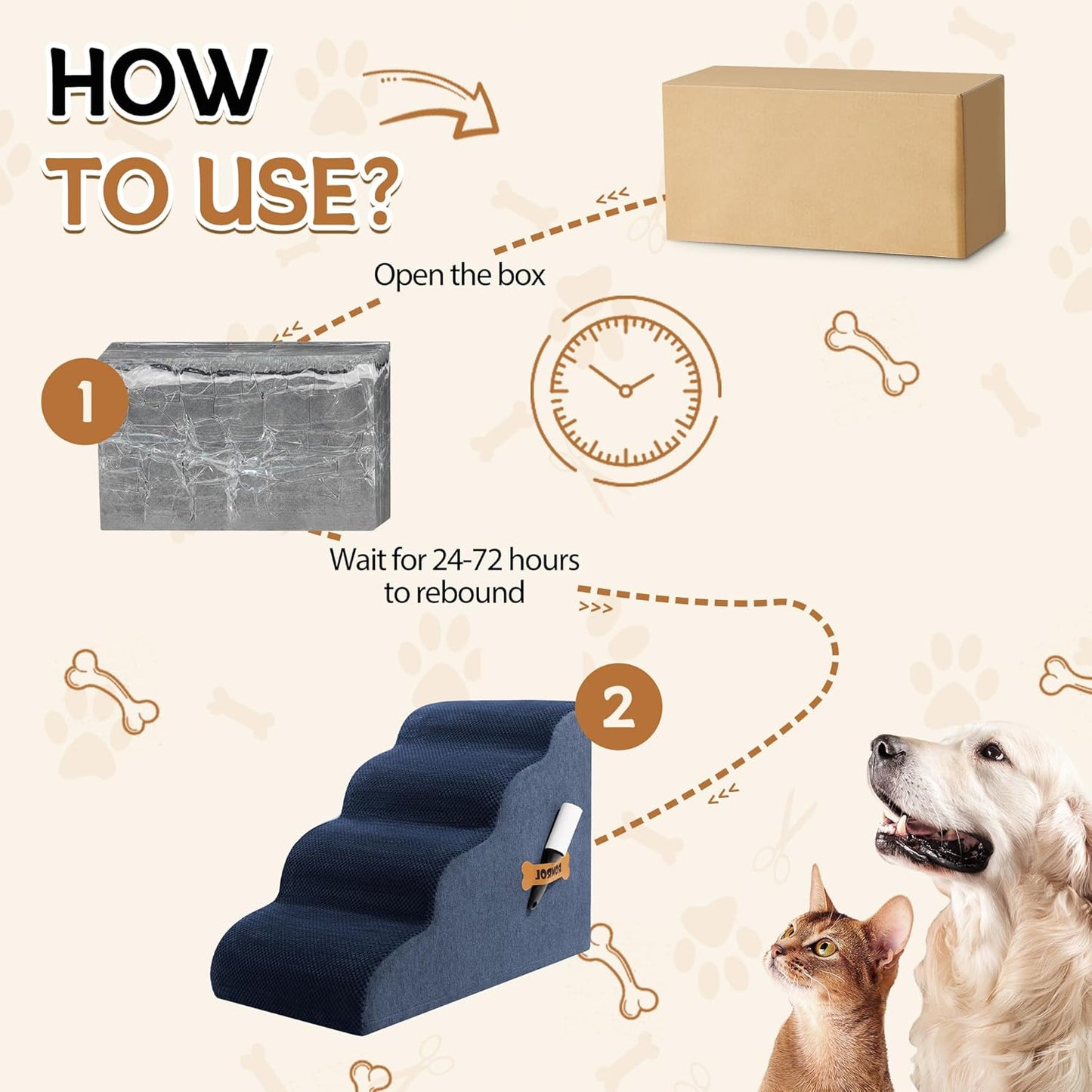 Dog Stairs, Romrol Dog Steps Ramp for High Bed and Couch, Dogs Ramp with Durable Non-Slip Waterproof Fabric Cover, Pet Stairs for Small Dogs and Cats or Pets Joints, 4-TiersNavy - Pawvie