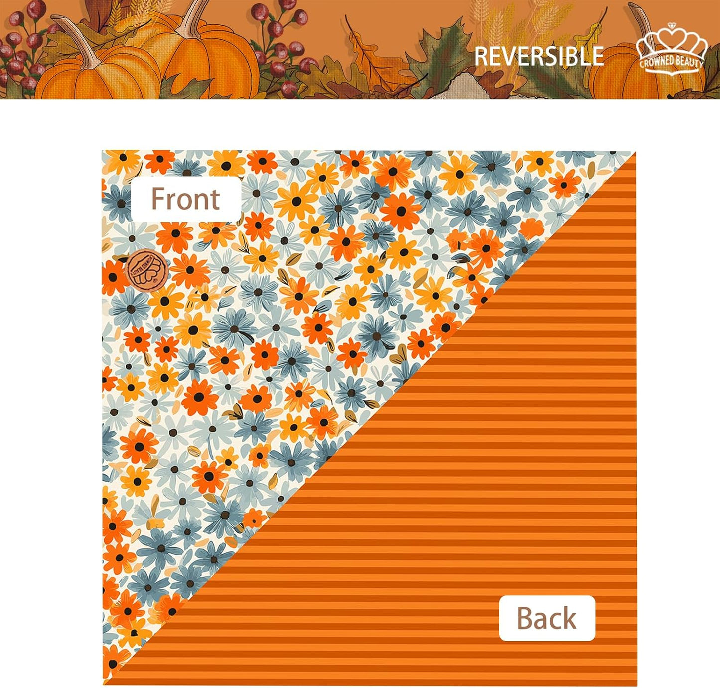 CROWNED BEAUTY Fall Dog Bandanas Reversible Large 2 Pack, Pumpkin Charm Set, Orange Adjustable Triangle Holiday Scarves for Medium Large Extra Large Dogs Boy Girl Pets DB185-L
