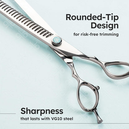 8” Dog Grooming Chunker Scissors – VG10 Japanese Steel Professional Pet Shears for Cats & Dogs | Clean Cut & Precise Trimming | Lightweight, Ergonomic, Handcrafted | Thinning Rate 60-70% | K9 Shears