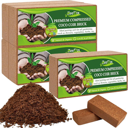 ZeeDix 5 Pack Premium Coco Coir Brick, Organic Compressed Coconut Coir Bricks Seed Starter Potting Soil for Plants, Coconut Fiber Substrate with Low EC & pH Balance for Gardening Flower Herbs