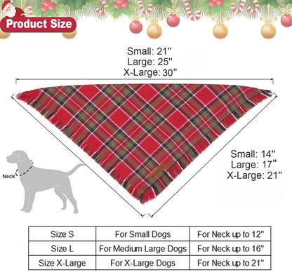 ADOGGYGO Christmas Dog Bandanas with Tassels Edges, Stylish Plaid Dog Christmas Scarf Bib, Multiple Sizes Offered, Plaid Bandanas for Large and Extra Large Dogs (X-Large)