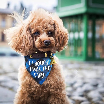 I Thought I was The Baby Funny Red Plaid Cotton Pet Dog Triangle Bandana Bibs, Pet Dog Gender Reveal Pregnancy Announcement Photograph Scarf Photo Props Birthday Party for Pet Dog Lovers Gifts