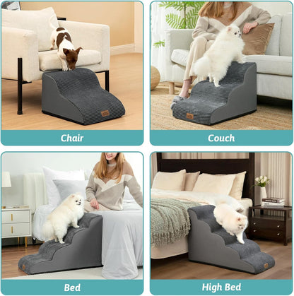Dog Stairs for High Bed 22.6" H, Small Dog Step for Puppy, Older or Cat, Curved Ramp for Car, Ladder with High Density Foam, Lightweight, Durable, 15.7x33x22.6 inch, 5 Step, Dark Grey