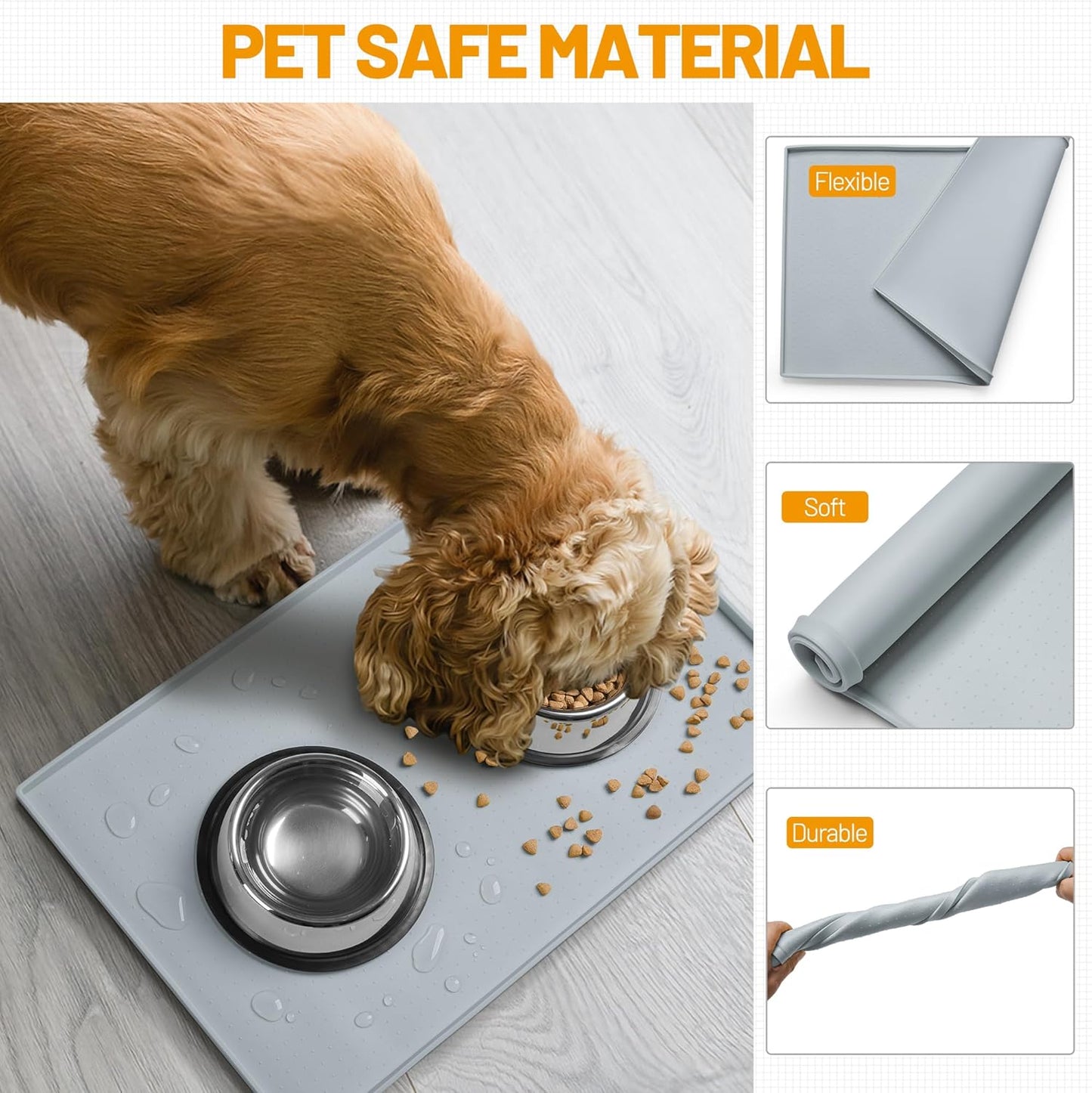 Hubulk Dog Feeding Mat,100% Waterproof Food Grade Silicone Pet Food and Water Bowl Placemat,Dishwasher, High Raised Edge to Prevent Spills,Nonslip Tray to Stop Messes on Floor（19"x12"x0.5", Mist）