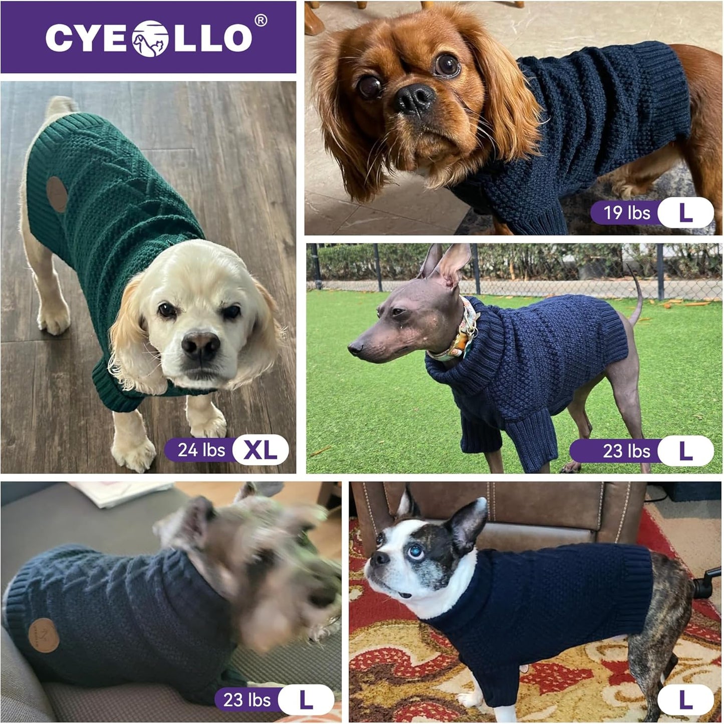 cyeollo Dog Sweater Turtleneck Knitted Sweaters with Leash Hole Winter Dog Clothes Sweaters for Small Dogs Beige