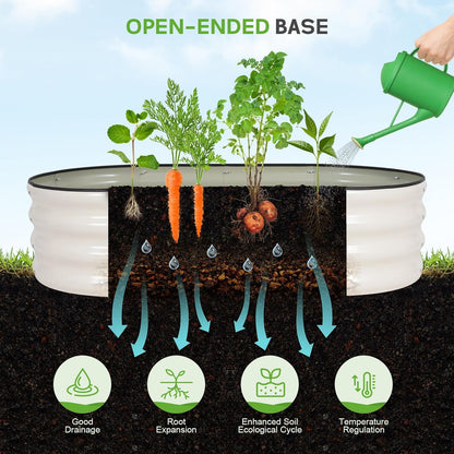 Galvanized Raised Garden Bed Outdoor - 4×2×1ft Planter Raised Beds for Gardening | Oval Metal Garden Planter Box with Safety Edging and Gloves for Vegetables Fruits and Flowers - White