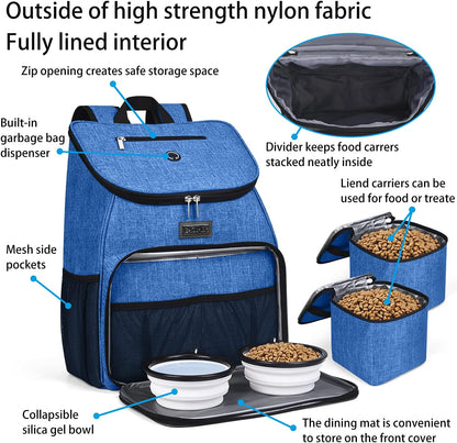 BAGLHER丨Dog Travel Bag, Airline Approved Pet Supplies Backpack, Dog Travel Backpack with 2 Silicone Collapsible Bowls and 2 Food Baskets - Pawvie