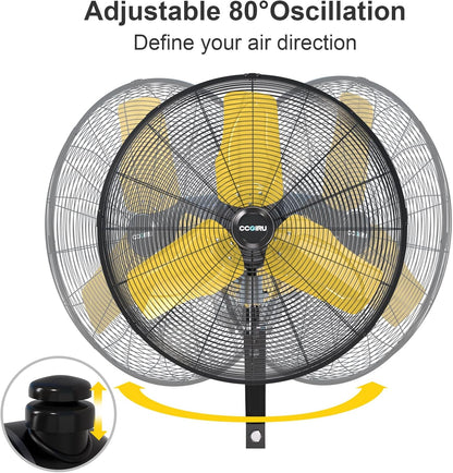9000 CFM 24" Outdoor Oscillating Wall Fan with 2 Pack, High Velocity 3-Speed Waterproof Professional Outdoor Fan, Heavy Duty Industrial Wall Mount Fans for Commercial, Garage, Warehouse, UL Listed