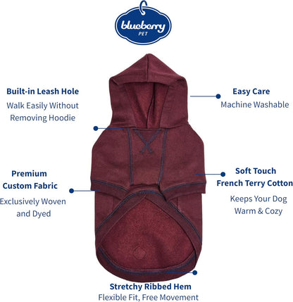 Blueberry Pet Essentials Hoodie – 22″ Cotton‑Blend Sweatshirt with Hood, Burgundy Red, Machine‑Washable Dog Jersey