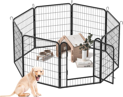 Dog Playpen, Outdoor Dog Fence, 8 Panels, 32" H Dog Pen for Medium/Small Dogs, Heavy Duty Metal Pet Fence with Gate, Portable Dog Fence for RV Camping and Yard (Black)