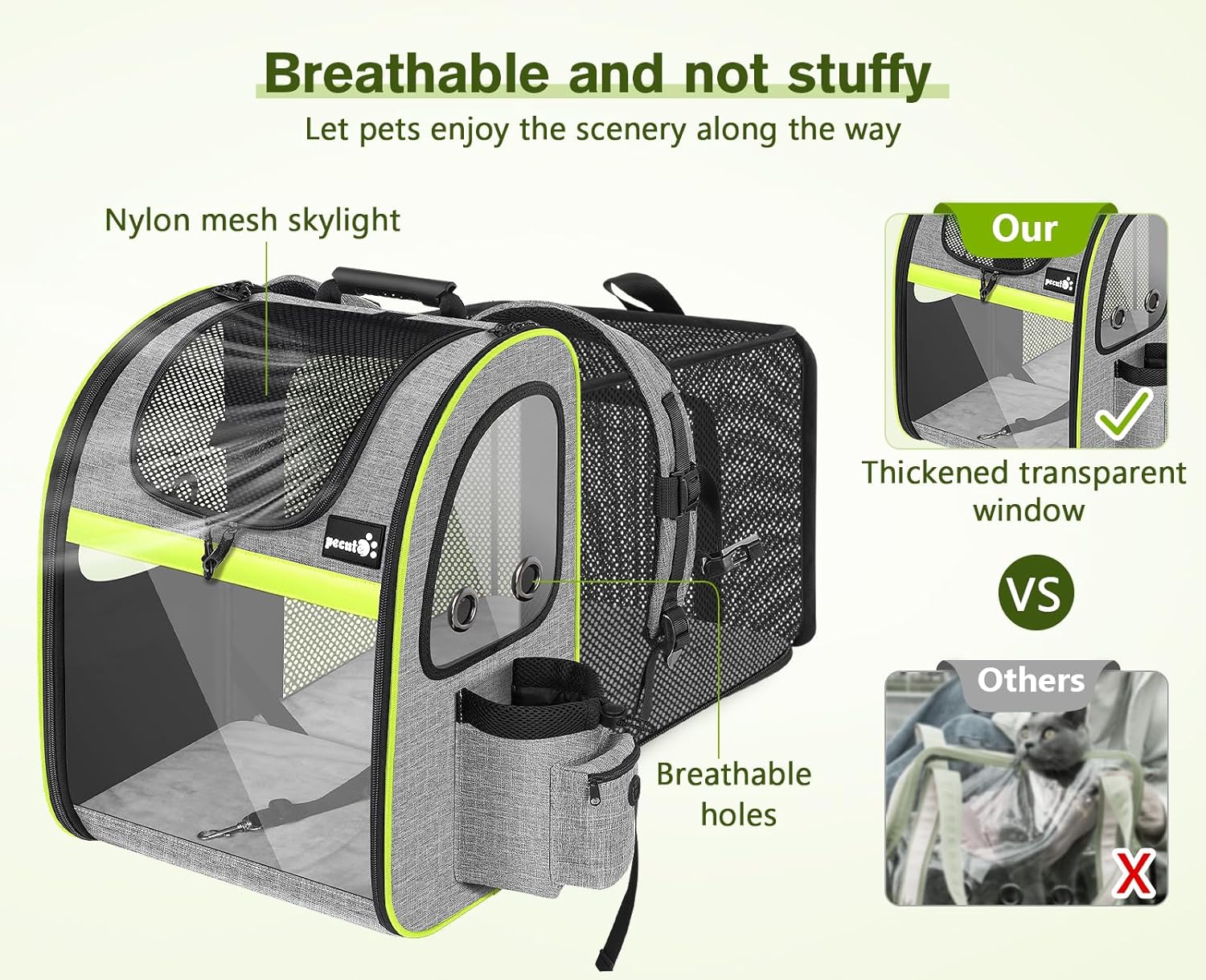 Pecute Pet Carrier Backpack, Large Cat Carrier Backpack Hold Up to 22 Lbs, Expandable cat Backpack with Breathable Mesh for Medium Dogs Cats, or 2 Small Pets, Dog Backpack Carrier for Travel Hiking - Pawvie