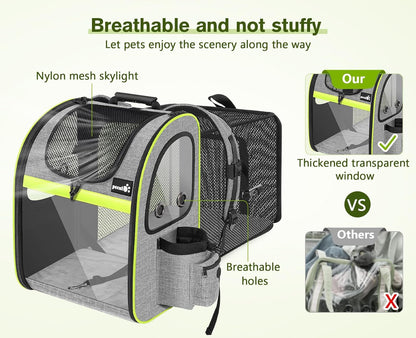 Pecute Pet Carrier Backpack, Large Cat Carrier Backpack Hold Up to 22 Lbs, Expandable cat Backpack with Breathable Mesh for Medium Dogs Cats, or 2 Small Pets, Dog Backpack Carrier for Travel Hiking - Pawvie